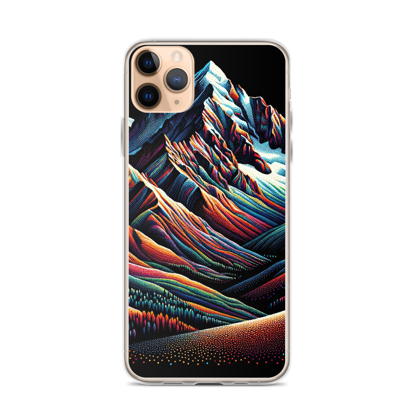 Pointillistische Darstellung der Alpen, Farbpunkte formen die Landschaft - iPhone Schutzhülle (durchsichtig) berge xxx yyy zzz iPhone 11 Pro Max