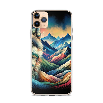 Traumhaftes Alpenpanorama mit Wolf in wechselnden Farben und Mustern (AN) - iPhone Schutzhülle (durchsichtig) xxx yyy zzz iPhone 11 Pro Max