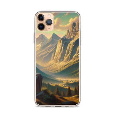 Ölgemälde eines Schweizer Wanderers in den Alpen bei goldenem Sonnenlicht - iPhone Schutzhülle (durchsichtig) wandern xxx yyy zzz iPhone 11 Pro Max
