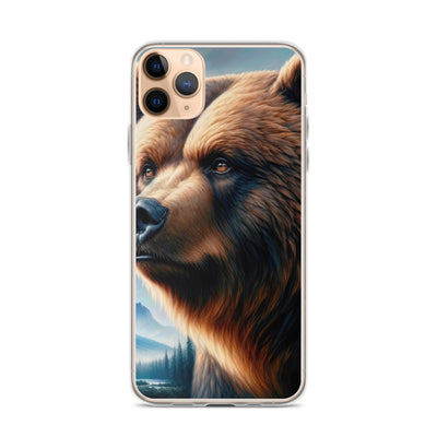 Ölgemälde, das das Gesicht eines starken realistischen Bären einfängt. Porträt - iPhone Schutzhülle (durchsichtig) camping xxx yyy zzz iPhone 11 Pro Max