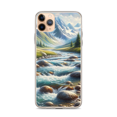 Ölgemälde eines Gebirgsbachs durch felsige Landschaft - iPhone Schutzhülle (durchsichtig) berge xxx yyy zzz iPhone 11 Pro Max