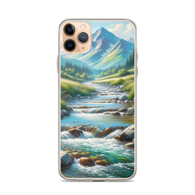 Sanfter Gebirgsbach in Ölgemälde, klares Wasser über glatten Felsen - iPhone Schutzhülle (durchsichtig) berge xxx yyy zzz iPhone 11 Pro Max