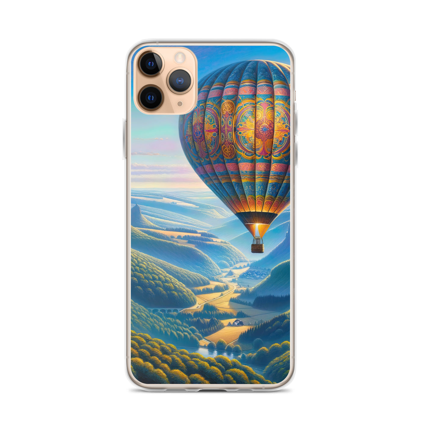 Ölgemälde einer ruhigen Szene mit verziertem Heißluftballon - iPhone Schutzhülle (durchsichtig) berge xxx yyy zzz iPhone 11 Pro Max