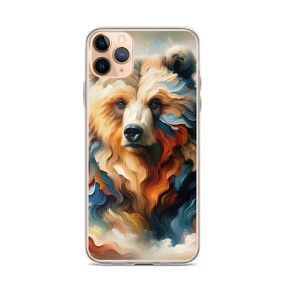 Ölgemälde mit Bär und abstrakter Alpeninterpretation, Verschmelzung von Natur und Kunst - iPhone Schutzhülle (durchsichtig) camping xxx yyy zzz iPhone 11 Pro Max