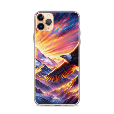 Ölgemälde eines Adlers im Sonnenaufgang der Alpen, gold-rosa beleuchtete Gipfel - iPhone Schutzhülle (durchsichtig) berge xxx yyy zzz iPhone 11 Pro Max