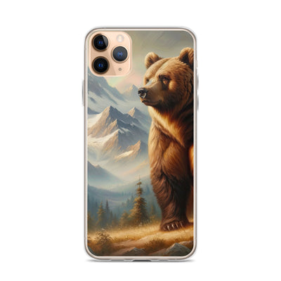 Ölgemälde eines königlichen Bären vor der majestätischen Alpenkulisse - iPhone Schutzhülle (durchsichtig) camping xxx yyy zzz iPhone 11 Pro Max