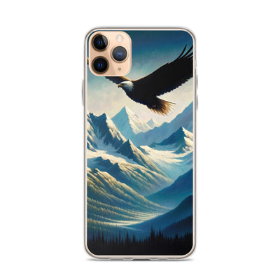 Ölgemälde eines Adlers vor schneebedeckten Bergsilhouetten - iPhone Schutzhülle (durchsichtig) berge xxx yyy zzz iPhone 11 Pro Max