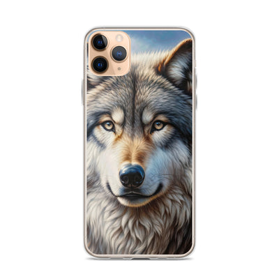 Porträt-Ölgemälde eines prächtigen Wolfes mit faszinierenden Augen (AN) - iPhone Schutzhülle (durchsichtig) xxx yyy zzz iPhone 11 Pro Max