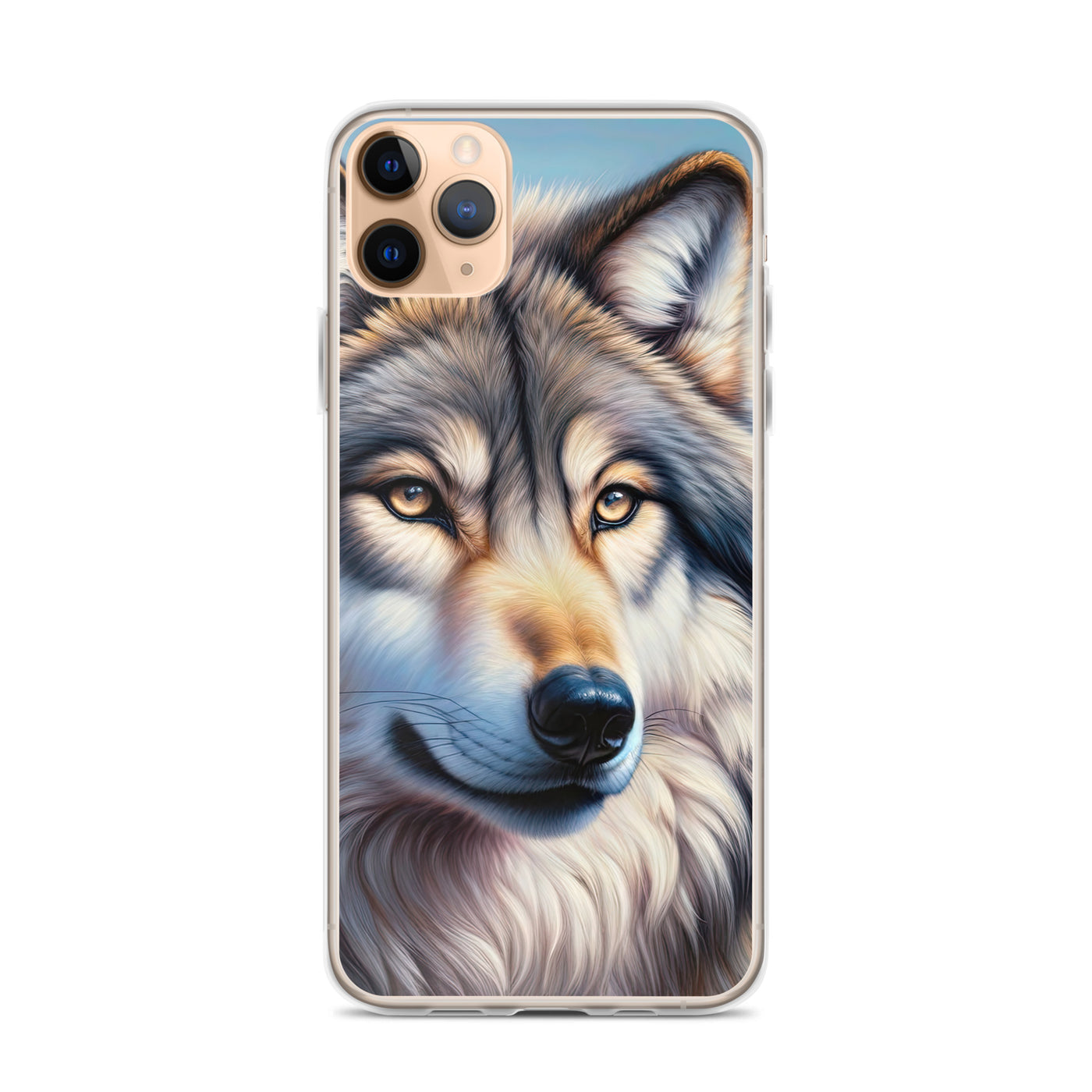 Ölgemäldeporträt eines majestätischen Wolfes mit intensiven Augen in der Berglandschaft (AN) - iPhone Schutzhülle (durchsichtig) xxx yyy zzz iPhone 11 Pro Max