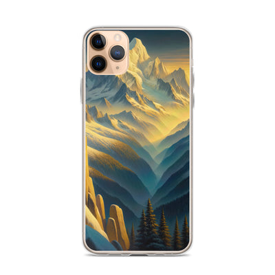 Ölgemälde eines Wanderers bei Morgendämmerung auf Alpengipfeln mit goldenem Sonnenlicht - iPhone Schutzhülle (durchsichtig) wandern xxx yyy zzz iPhone 11 Pro Max