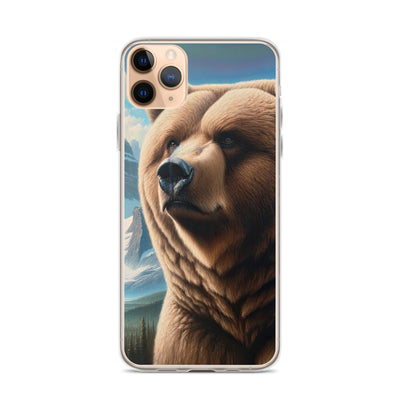 Realistisches Ölgemälde eines männlichen Bären in den Bergen mit Fokus auf Stärke und Schärfe - iPhone Schutzhülle (durchsichtig) camping xxx yyy zzz iPhone 11 Pro Max