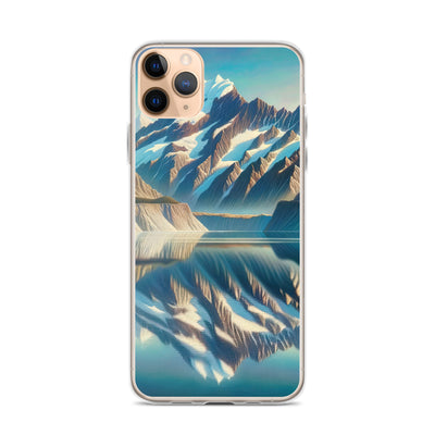Ölgemälde eines unberührten Sees, der die Bergkette spiegelt - iPhone Schutzhülle (durchsichtig) berge xxx yyy zzz iPhone 11 Pro Max