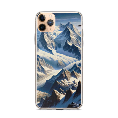 Ölgemälde der Alpen mit hervorgehobenen zerklüfteten Geländen im Licht und Schatten - iPhone Schutzhülle (durchsichtig) berge xxx yyy zzz iPhone 11 Pro Max