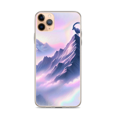 Pastellzeichnung der Alpen im Morgengrauen mit Steinbock in Rosa- und Lavendeltönen - iPhone Schutzhülle (durchsichtig) berge xxx yyy zzz iPhone 11 Pro Max