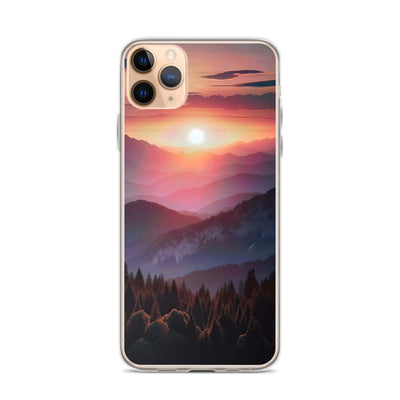 Foto der Alpenwildnis beim Sonnenuntergang, Himmel in warmen Orange-Tönen - iPhone Schutzhülle (durchsichtig) berge xxx yyy zzz iPhone 11 Pro Max