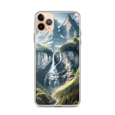 Foto der sommerlichen Alpen mit üppigen Gipfeln und Wasserfall - iPhone Schutzhülle (durchsichtig) berge xxx yyy zzz iPhone 11 Pro Max