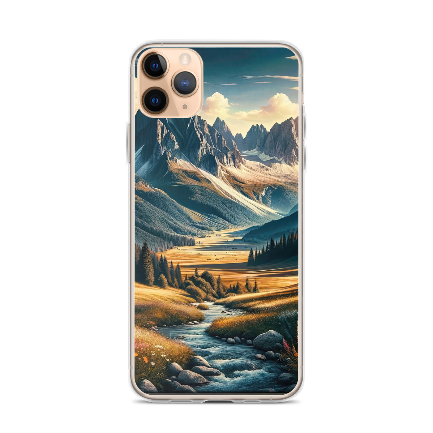 Quadratisches Kunstwerk der Alpen, majestätische Berge unter goldener Sonne - iPhone Schutzhülle (durchsichtig) berge xxx yyy zzz iPhone 11 Pro Max