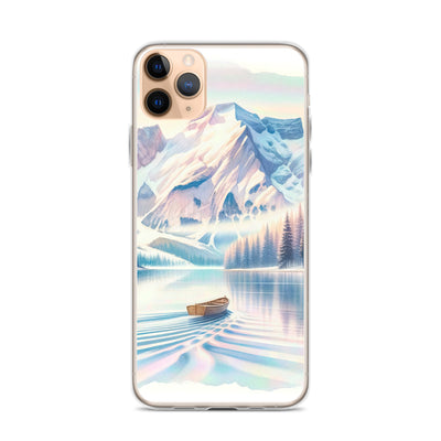 Aquarell eines klaren Alpenmorgens, Boot auf Bergsee in Pastelltönen - iPhone Schutzhülle (durchsichtig) berge xxx yyy zzz iPhone 11 Pro Max
