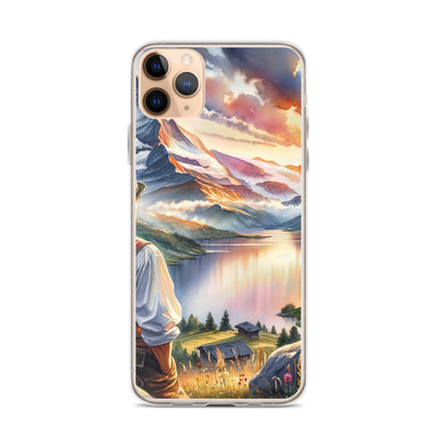 Aquarell einer Berglandschaft in der goldenen Stunde mit österreichischem Wanderer - iPhone Schutzhülle (durchsichtig) wandern xxx yyy zzz iPhone 11 Pro Max