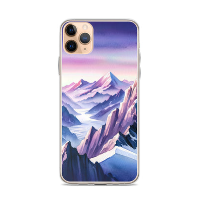 Aquarell eines Bergsteigers auf einem Alpengipfel in der Abenddämmerung - iPhone Schutzhülle (durchsichtig) wandern xxx yyy zzz iPhone 11 Pro Max