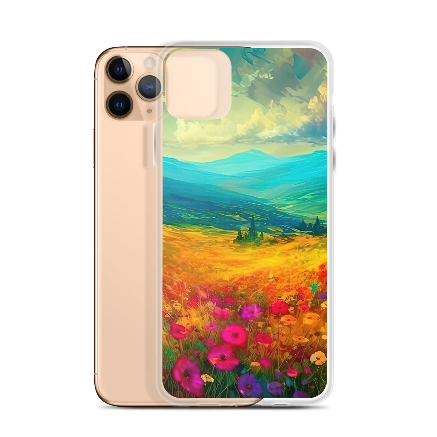 Berglandschaft und schöne farbige Blumen - Malerei - iPhone Schutzhülle (durchsichtig) berge xxx