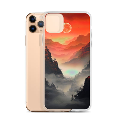 Gebirge, rote Farben und Nebel - Episches Kunstwerk - iPhone Schutzhülle (durchsichtig) berge xxx