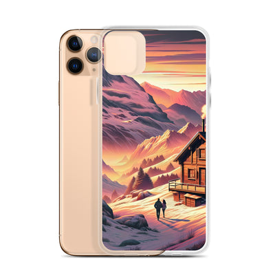 Berghütte im goldenen Sonnenuntergang: Digitale Alpenillustration - iPhone Schutzhülle (durchsichtig) berge xxx yyy zzz