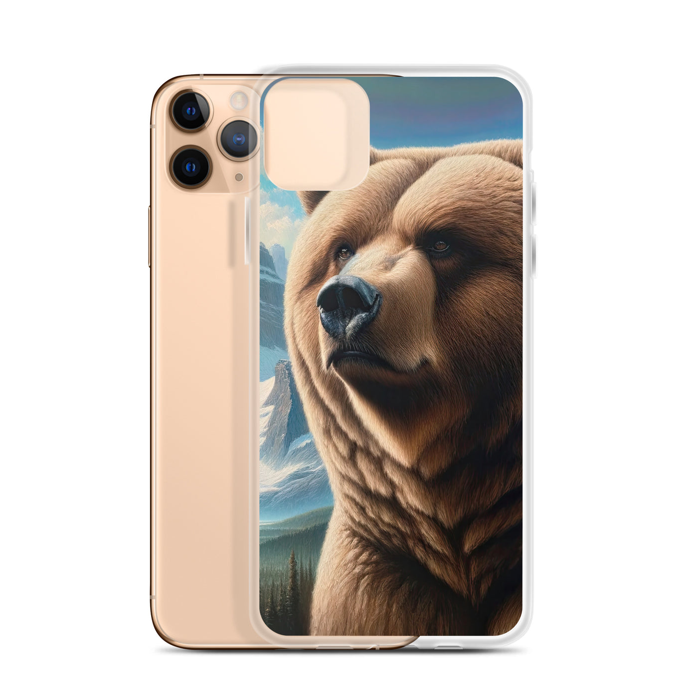 Realistisches Ölgemälde eines männlichen Bären in den Bergen mit Fokus auf Stärke und Schärfe - iPhone Schutzhülle (durchsichtig) camping xxx yyy zzz