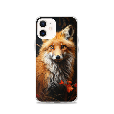 Fuchs Porträt und Herbstblätter - Malerei - iPhone Schutzhülle (durchsichtig) camping xxx iPhone 12