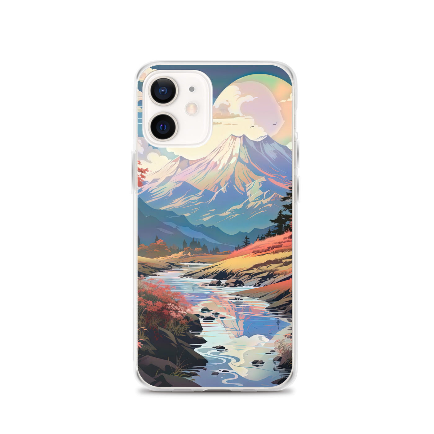 Berge. Fluss und Blumen - Malerei - iPhone Schutzhülle (durchsichtig) berge xxx iPhone 12