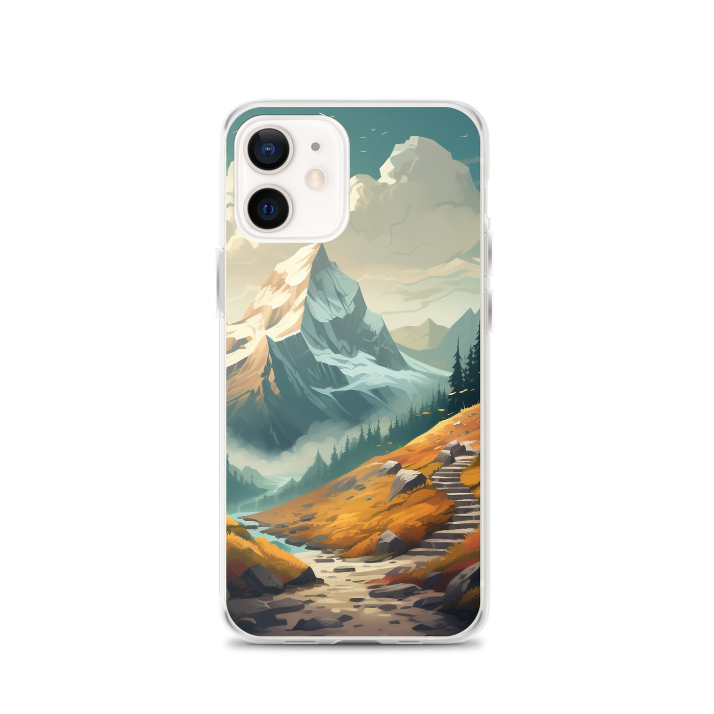 Berge, Wald und Wanderweg - Malerei - iPhone Schutzhülle (durchsichtig) berge xxx iPhone 12