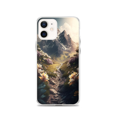 Epischer Berg, steiniger Weg und Blumen - Realistische Malerei - iPhone Schutzhülle (durchsichtig) berge xxx iPhone 12