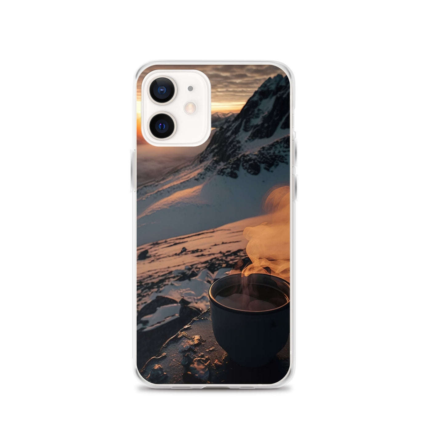 Heißer Kaffee auf einem schneebedeckten Berg - iPhone Schutzhülle (durchsichtig) berge xxx iPhone 12