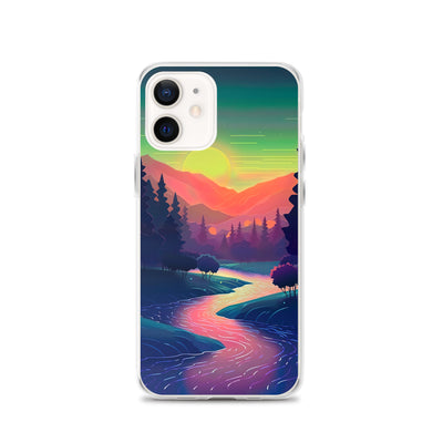 Berge, Fluss, Sonnenuntergang - Malerei - iPhone Schutzhülle (durchsichtig) berge xxx iPhone 12