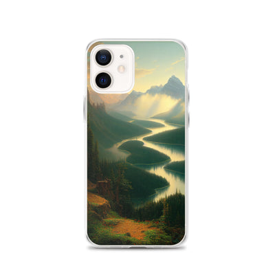 Landschaft mit Bergen, See und viel grüne Natur - Malerei - iPhone Schutzhülle (durchsichtig) berge xxx iPhone 12