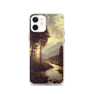 Landschaft mit Bergen, Fluss und Bäumen - Malerei - iPhone Schutzhülle (durchsichtig) berge xxx iPhone 12