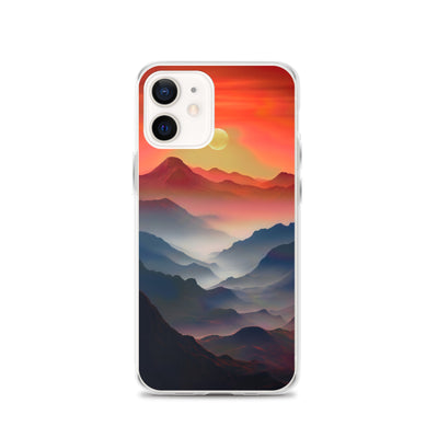 Sonnteruntergang, Gebirge und Nebel - Landschaftsmalerei - iPhone Schutzhülle (durchsichtig) berge xxx iPhone 12