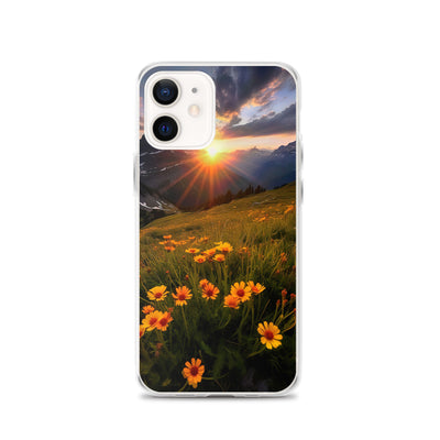 Gebirge, Sonnenblumen und Sonnenaufgang - iPhone Schutzhülle (durchsichtig) berge xxx iPhone 12