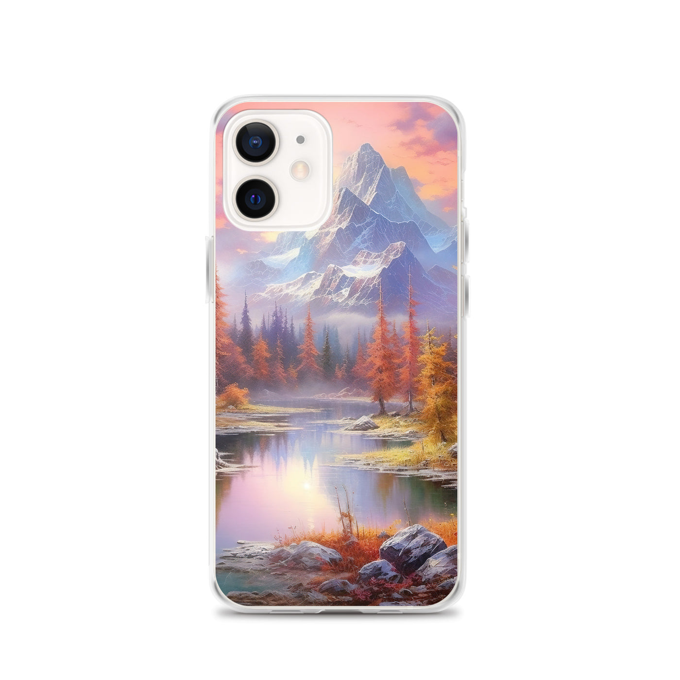 Landschaftsmalerei - Berge, Bäume, Bergsee und Herbstfarben - iPhone Schutzhülle (durchsichtig) berge xxx iPhone 12