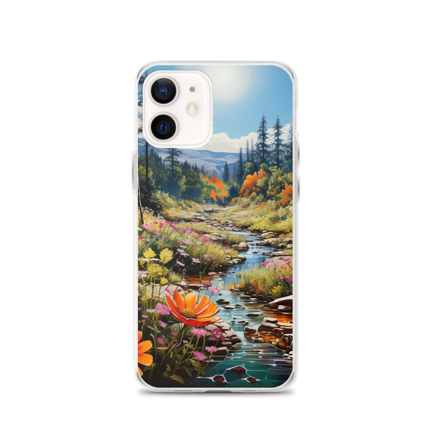 Berge, schöne Blumen und Bach im Wald - iPhone Schutzhülle (durchsichtig) berge xxx iPhone 12