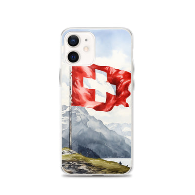 Schweizer Flagge und Berge im Hintergrund - Epische Stimmung - Malerei - iPhone Schutzhülle (durchsichtig) berge xxx iPhone 12