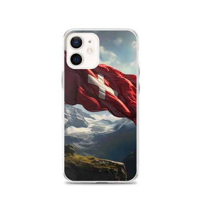 Schweizer Flagge und Berge im Hintergrund - Fotorealistische Malerei - iPhone Schutzhülle (durchsichtig) berge xxx iPhone 12