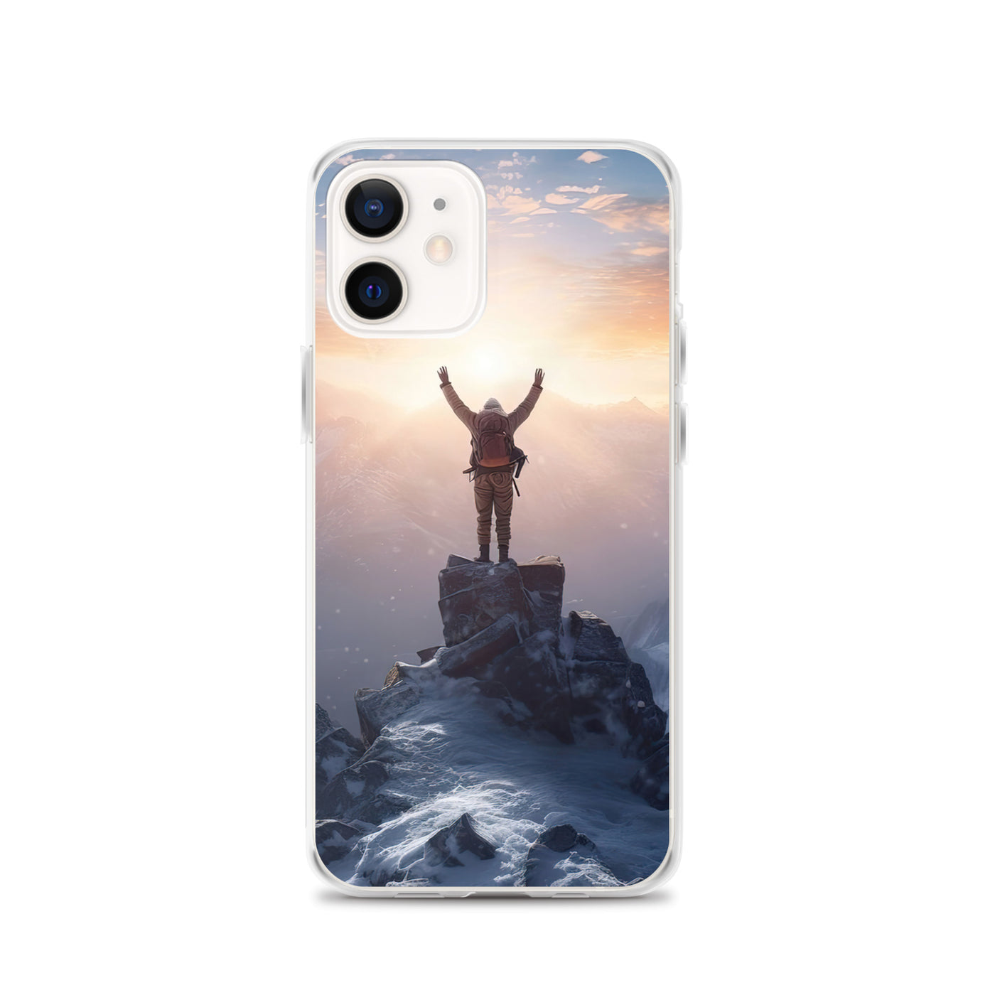 Mann auf der Spitze eines Berges - Landschaftsmalerei - iPhone Schutzhülle (durchsichtig) berge xxx iPhone 12