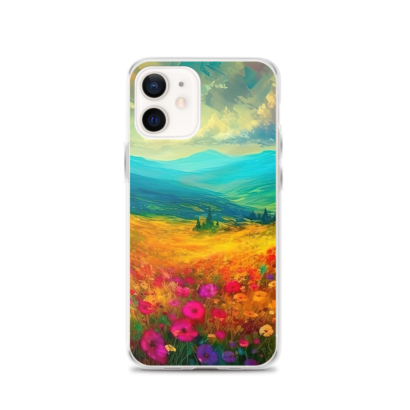 Berglandschaft und schöne farbige Blumen - Malerei - iPhone Schutzhülle (durchsichtig) berge xxx iPhone 12