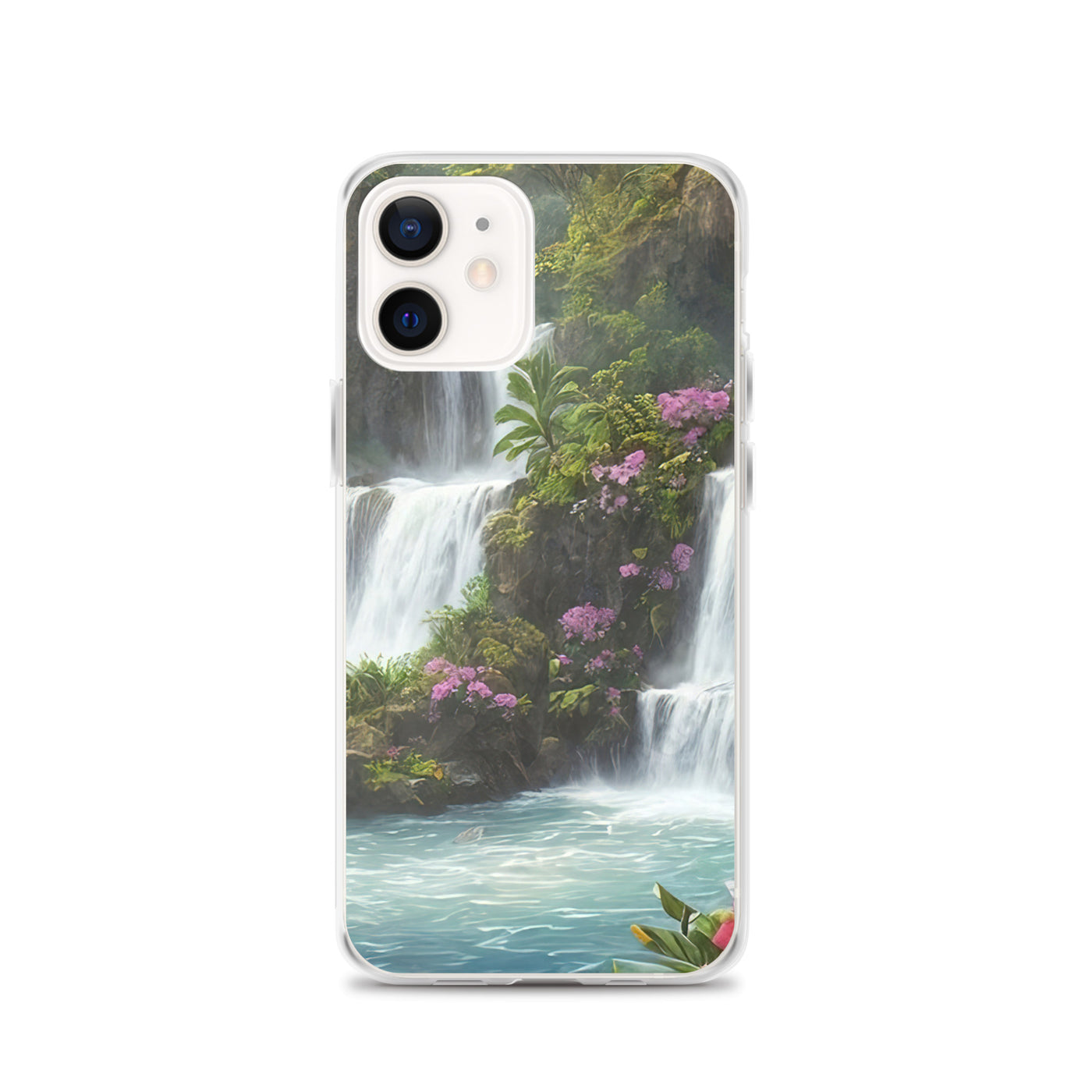 Wasserfall im Wald und Blumen - Schöne Malerei - iPhone Schutzhülle (durchsichtig) camping xxx iPhone 12