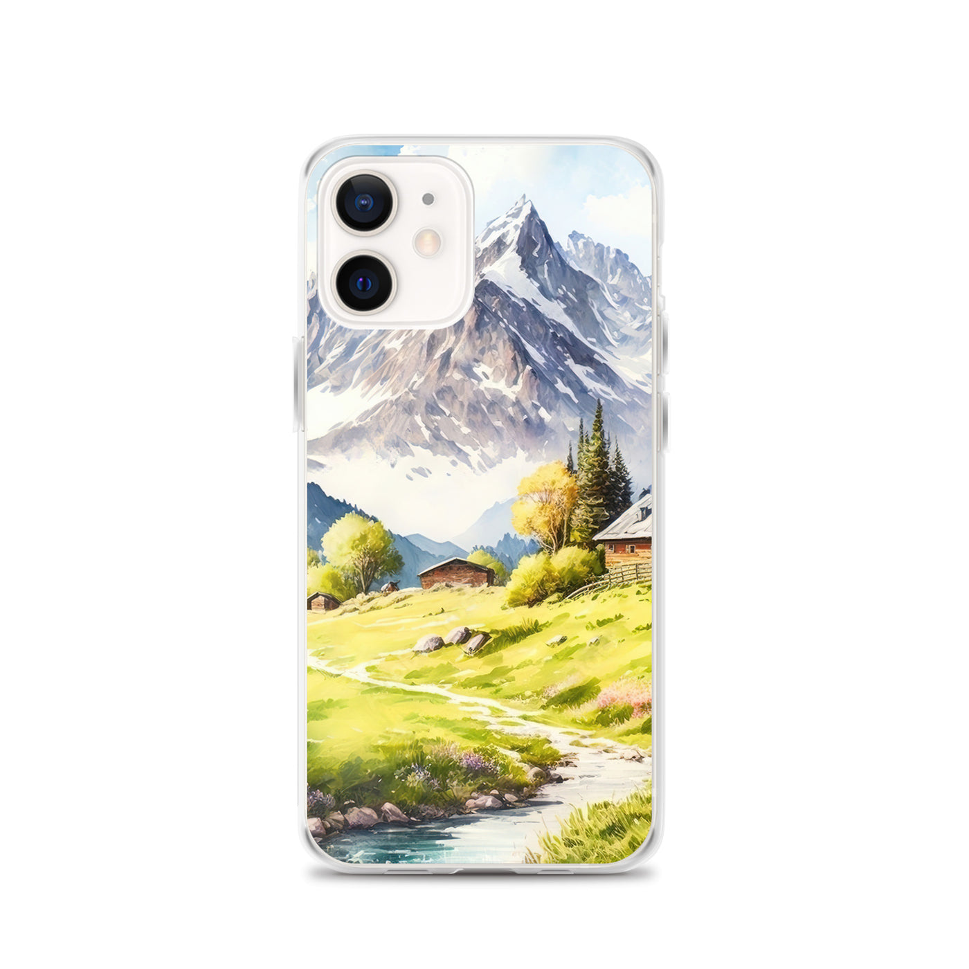 Epische Berge und Berghütte - Landschaftsmalerei - iPhone Schutzhülle (durchsichtig) berge xxx iPhone 12