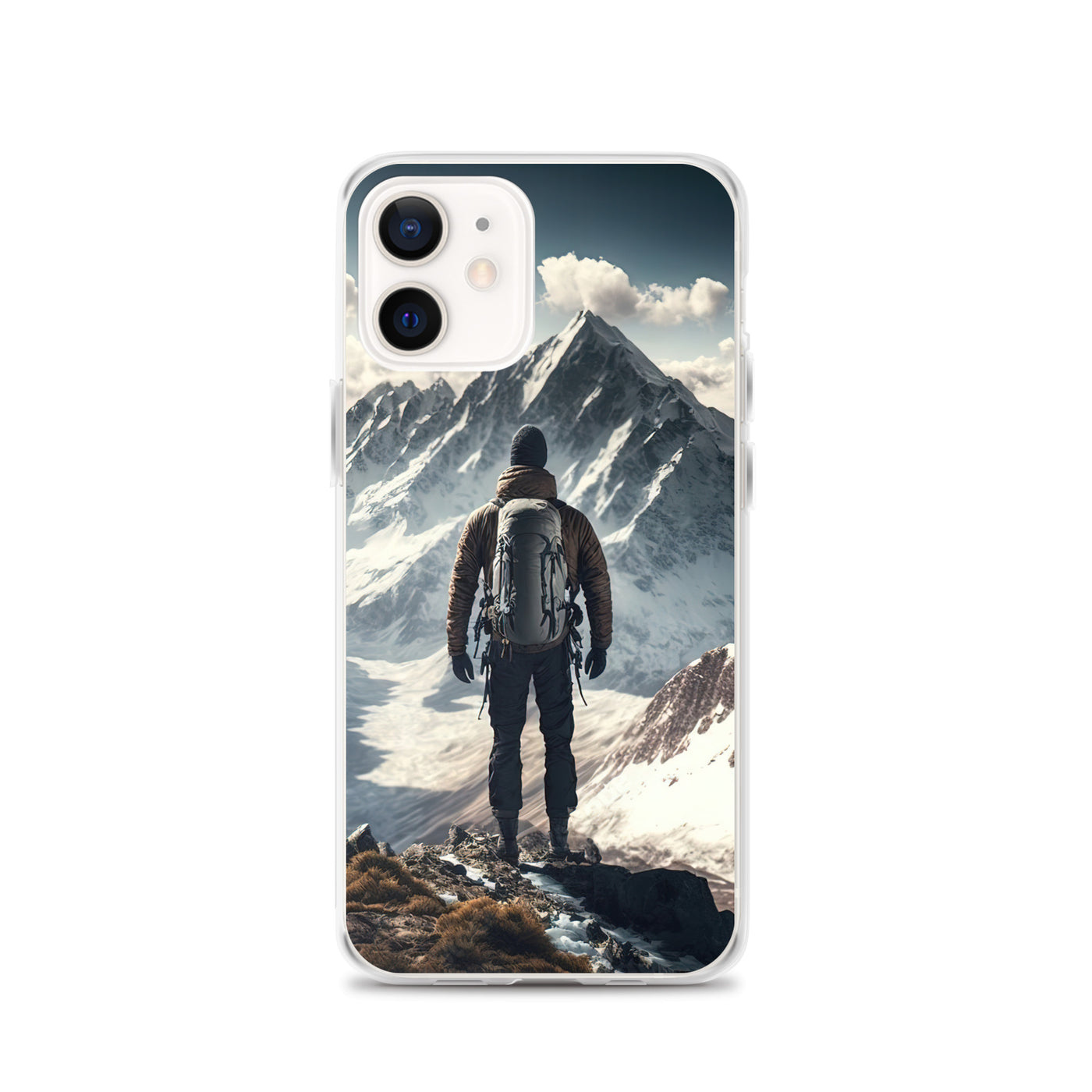 Wanderer auf Berg von hinten - Malerei - iPhone Schutzhülle (durchsichtig) berge xxx iPhone 12