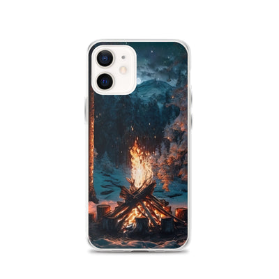 Lagerfeuer beim Camping - Wald mit Schneebedeckten Bäumen - Malerei - iPhone Schutzhülle (durchsichtig) camping xxx iPhone 12