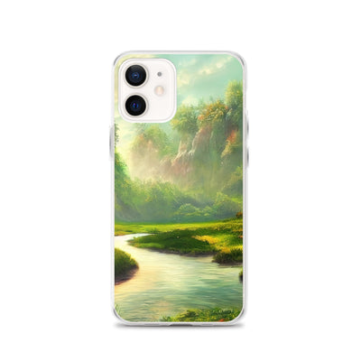 Bach im tropischen Wald - Landschaftsmalerei - iPhone Schutzhülle (durchsichtig) camping xxx iPhone 12