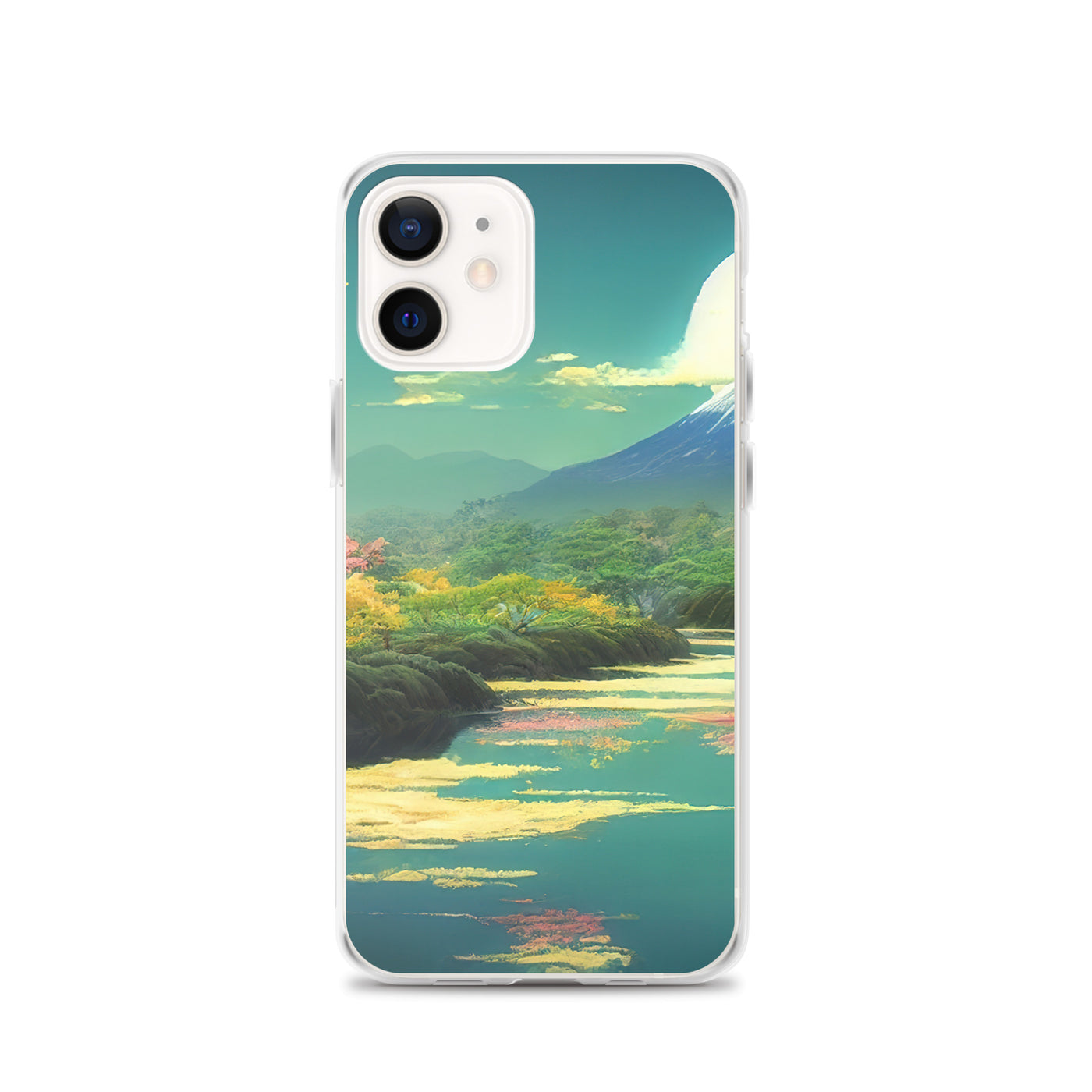 Berg, See und Wald mit pinken Bäumen - Landschaftsmalerei - iPhone Schutzhülle (durchsichtig) berge xxx iPhone 12